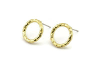Brass Round Earring, 6 Raw Brass Circle Stud Earrings (14x2mm) N2431