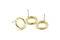 Brass Round Earring, 6 Raw Brass Circle Stud Earrings (14x2mm) N2431