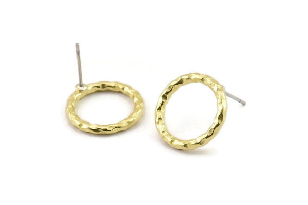 Brass Round Earring, 4 Raw Brass Circle Stud Earrings (16x2mm) N2437