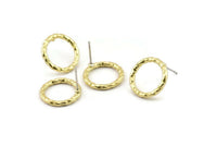 Brass Round Earring, 4 Raw Brass Circle Stud Earrings (16x2mm) N2437