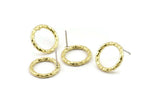 Brass Round Earring, 4 Raw Brass Circle Stud Earrings (16x2mm) N2437