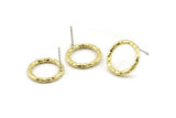 Brass Round Earring, 4 Raw Brass Circle Stud Earrings (16x2mm) N2437