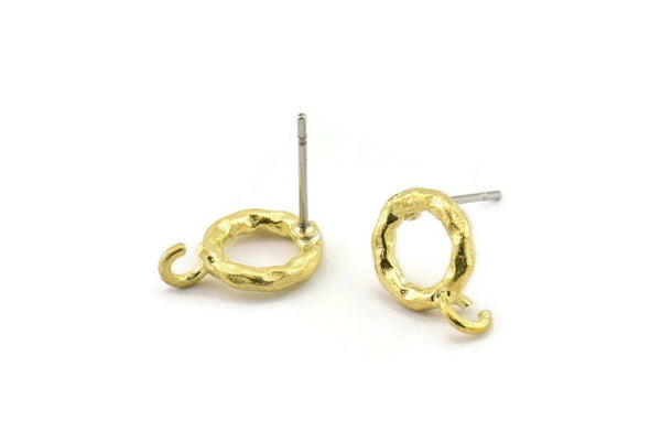 Brass Round Earring, 8 Raw Brass Circle Stud Earrings (10x2mm) N2428