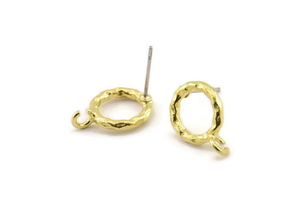 Brass Round Earring, 6 Raw Brass Circle Stud Earrings (12x2mm) N2432