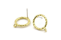 Brass Round Earring, 6 Raw Brass Circle Stud Earrings (16x2mm) N2429