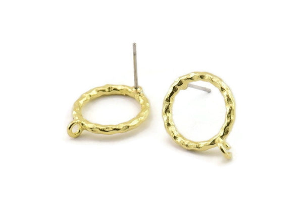 Brass Round Earring, 6 Raw Brass Circle Stud Earrings (16x2mm) N2429