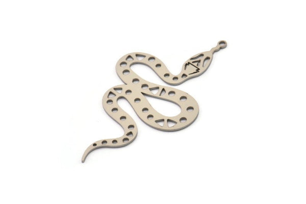 Steel Snake Charm, 4 Stainless Steel Snake Pendants With 1 Loop, Charms, Findings (55x31x0.80mm) SMP1119 Y285