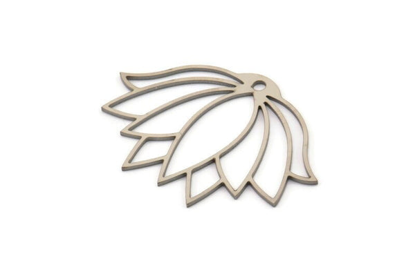 Steel Flower Charm, 6 Stainless Steel Lotus Flower Charms With 1 Hole, Findings (40x28x0.80mm) SMP1124 A5761