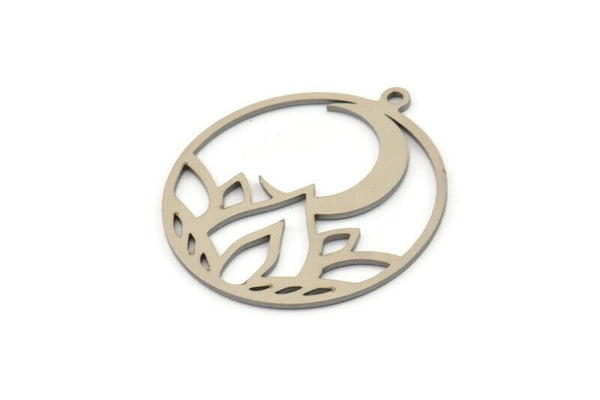 Steel Moon Charm, 6 Stainless Steel Lotus Flowers, Crescent Moon Charms With 1 Loop (31x28x0.80mm) SMP1138