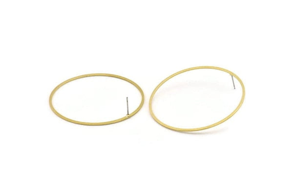 Brass Circle Earring, 6 Raw Brass Circle Stud Earrings (52x1.3x1mm) A6095 A3224