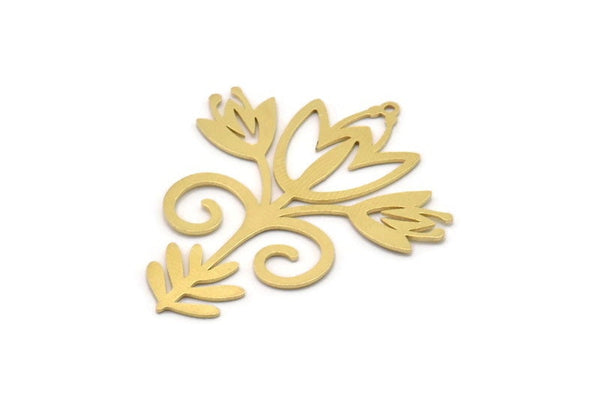 Brass Flower Charm, 4 Raw Brass Flower Charms With 1 Loop, Charm Pendants, Findings (45x38x0.60mm) SMP1031