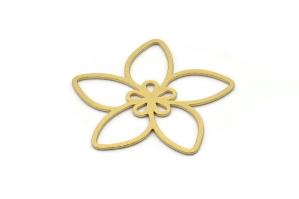 Brass Flower Charm, 4 Raw Brass Flower Charms, Charm Pendants, Connector Findings (31x30x0.60mm) SMP1033