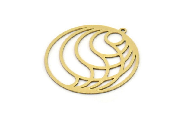 Brass Round Charm, 2 Raw Brass Round Shaped Charms With 1 Loop, Earring Findings, Geometric Charms (33x31x0.60mm) SMP1045