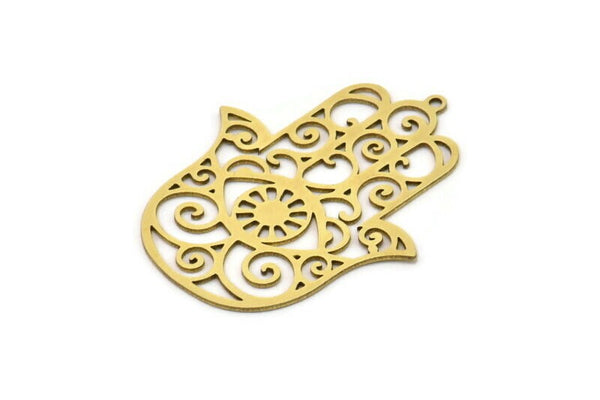 Brass Hand Charm, 4 Raw Brass Hand Shaped Charms With 1 Loop, Earrings, Findings (38x31x0.60mm) SMP1053 A6299