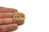 Brass Round Charm, 4 Raw Brass Branch Patterned Round Shaped Charms With 1 Loop, Charm Pendants (31x29x0.60mm) SMP1056