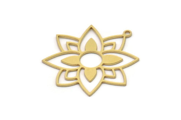 Brass Flower Charm, 4 Raw Brass Flower Charms With 1 Loop, Charm Pendants, Findings (30x29x0.60mm) SMP1058