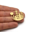 Brass Landscape Charm, 2 Raw Brass Sun And Tree Charms With 1 Loop, Round Charms, Findings (40x38x0.60mm) SMP1063