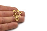 Brass Flower Charm, 6 Raw Brass Potted Plant Shaped Charms With 1 Loop, Findings (40x25x0.60mm) SMP1066