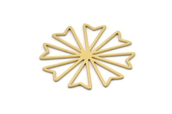 Brass Flower Charm, 4 Raw Brass Flower Charms, Earring Charms, Findings (30x0.60mm) SMP1072