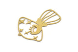 Brass Mushroom Charm, 2 Raw Brass Mushroom Charms With 1 Loop, Moon And Star Charms, Pendants, Findings (43x34x0.60mm) SMP1077