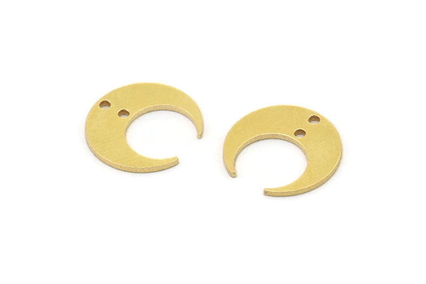 Brass Moon Charms, 24 Raw Brass Crescent Moon Charms With 2 Holes, Pendants, Earrings, Findings (14x13.5x5x0.8mm) BS 2367