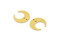 Brass Moon Charms, 24 Raw Brass Crescent Moon Charms With 2 Holes, Pendants, Earrings, Findings (14x13.5x5x0.8mm) BS 2367