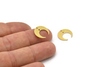 Brass Moon Charms, 24 Raw Brass Crescent Moon Charms With 2 Holes, Pendants, Earrings, Findings (14x13.5x5x0.8mm) BS 2367