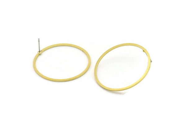 Brass Circle Earring, 8 Raw Brass Circle Stud Earrings (33x1.2x1mm) A6160 A3926