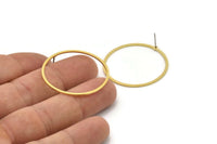 Brass Circle Earring, 8 Raw Brass Circle Stud Earrings (32.5x1.3x1mm) A6266 A2854