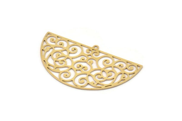 Brass Ethnic Charm, 2 Raw Brass Ethnic Motif Charms With 1 Loop, Semi Circle Charms, Findings (27x49x0.60mm) SMP1090