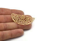 Brass Ethnic Charm, 2 Raw Brass Ethnic Motif Charms With 1 Loop, Semi Circle Charms, Findings (27x49x0.60mm) SMP1090
