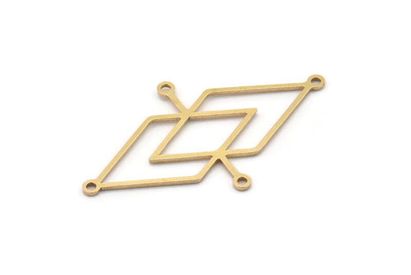 Brass Diamond Charm, 6 Raw Brass Diamond Shaped Charms With 4 Loops, Connector Findings (40x24x0.80mm) SMP1095