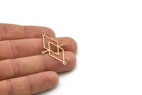 Brass Diamond Charm, 6 Raw Brass Diamond Shaped Charms With 4 Loops, Connector Findings (40x24x0.80mm) SMP1095