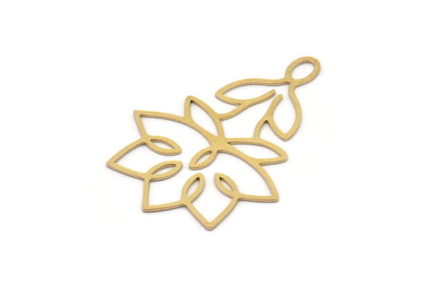Brass Flower Charm, 4 Raw Brass Flower Shaped Charms With 1 Loop, Findings (41x30x0.60mm) SMP1097