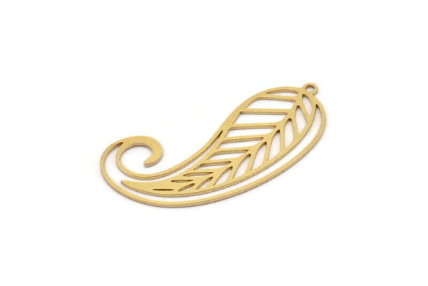 Brass Leaf Charm, 4 Raw Brass Leaf Charms With 1 Loop, Findings (37x17x0.60mm) SMP1100