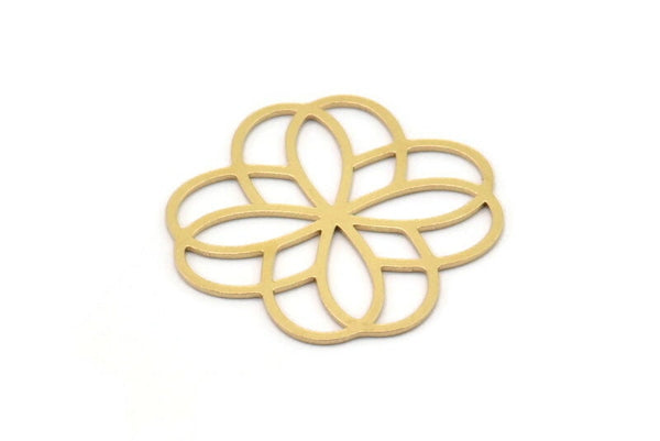 Brass Flower Charm, 4 Raw Brass Flower Shaped Charms, Charm Pendants, Earring Findings (27x25x0.60mm) SMP1111