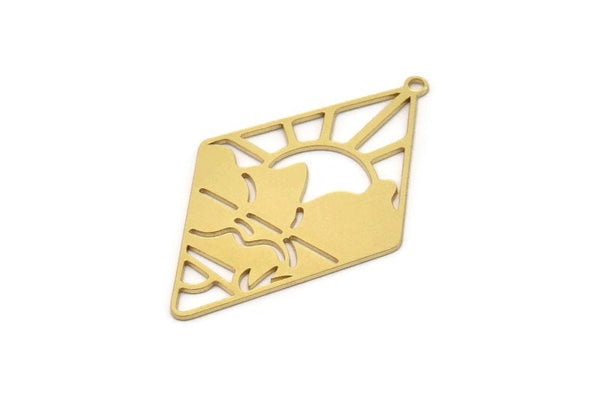 Brass Diamond Charm, 4 Raw Brass Mountain Charms With 1 Loop, Sun Rising Charms, Findings (41x25x0.60mm) SMP1113
