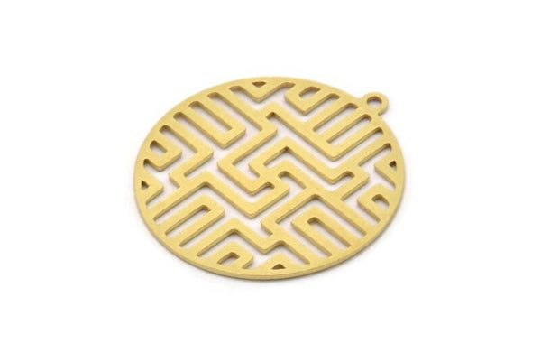 Brass Round Charm, 4 Raw Brass Round Shaped Charms With 1 Loop, Earring Findings, Geometric Charms (26x24x0.60mm) SMP1114