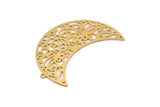 Brass Moon Charm, 4 Raw Brass Patterned Crescent Moon Shaped Charms With 1 Loop, Findings (43x18x0.60mm) SMP1117
