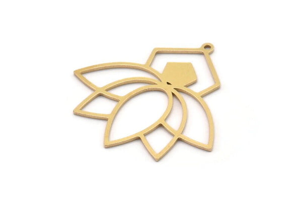 Brass Flower Charm, 4 Raw Brass Lotus Flower Charms With 1 Loop, Findings (33x33x0.80mm) SMP1118