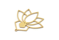 Brass Flower Charm, 4 Raw Brass Lotus Flower Charms With 1 Loop, Findings (33x33x0.80mm) SMP1118
