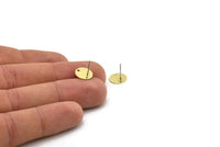 Brass Round Earring, 12 Raw Brass Round Stud Earrings With 1 Hole (10mm) A0289 A3582