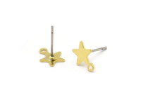 Brass Star Earring, 12 Raw Brass Star Shaped Stud Earrings With 1 Loop (8x10mm) A4212 A0261