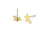 Brass Star Earring, 12 Raw Brass Star Shaped Stud Earrings With 1 Loop (8x10mm) A4212 A0261