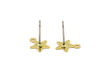 Brass Star Earring, 12 Raw Brass Star Shaped Stud Earrings With 1 Loop (8x10mm) A4212 A0261