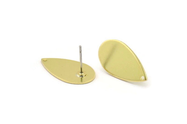 Brass Drop Earring, 6 Raw Brass Drop Stud Earrings With 1 Hole (20x11x0.80mm) M03396 A2917