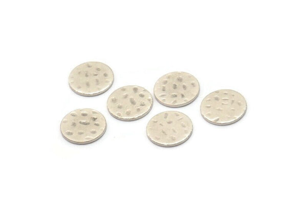 Silver Round Tag, 24 Hammered Antique Silver Plated Brass Round Stamping Blanks, Findings (10x0.80mm) M01504