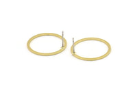 Brass Circle Earring, 8 Raw Brass Circle Stud Earrings (23x1.3x1mm) A3782 A5642