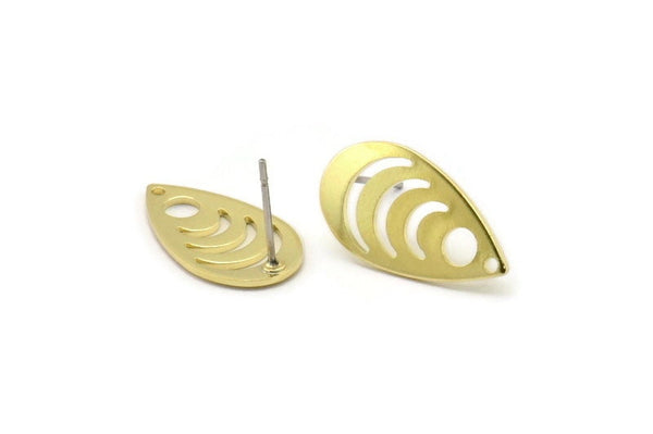 Brass Drop Earring, 6 Raw Brass Drop Stud Earrings With 1 Hole (20x11x0.80mm) M03408 A2730