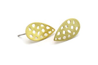 Brass Drop Earring, 6 Raw Brass Drop Stud Earrings With 1 Hole (20x11x0.80mm) M03405 A3857